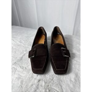 Women's Brown Suade Lama Heels With A Side Buckle. Size6.5